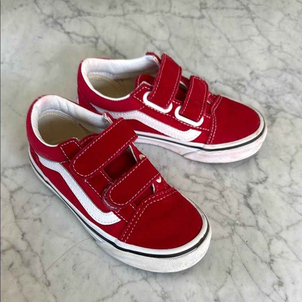 Vans Red and White Velcro Sneakers Classic Style